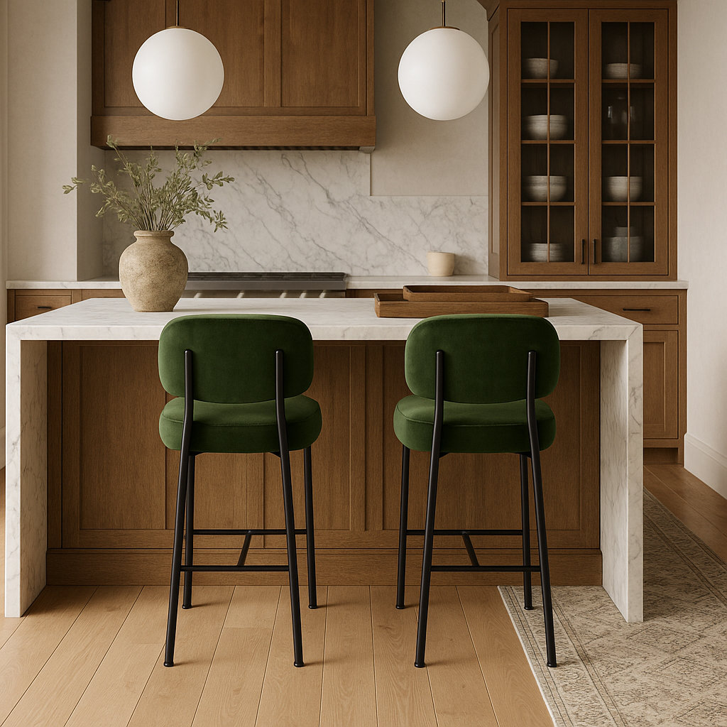 27" Bar Stool, Green Performance Fabric
