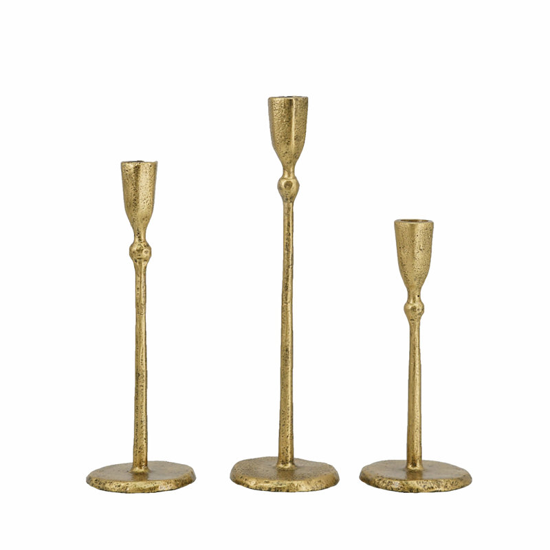 Gold Iron Candlesticks with Round Base - Set of 3