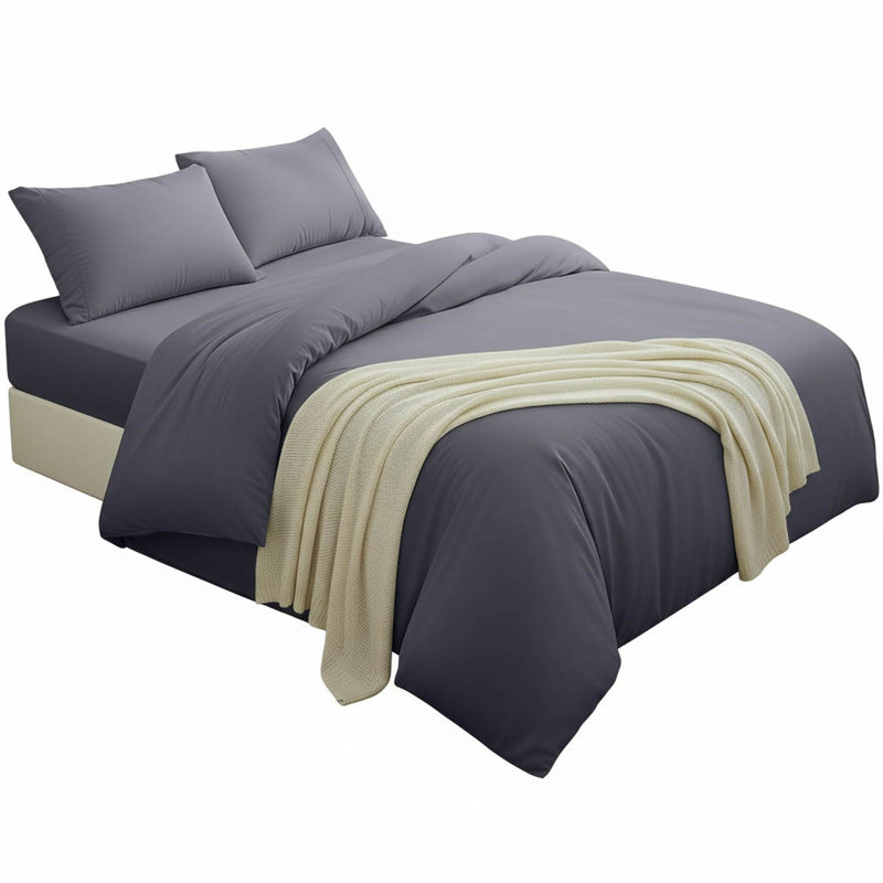 Polyester No Pattern Duvet Cover with Pillowcases, Grey