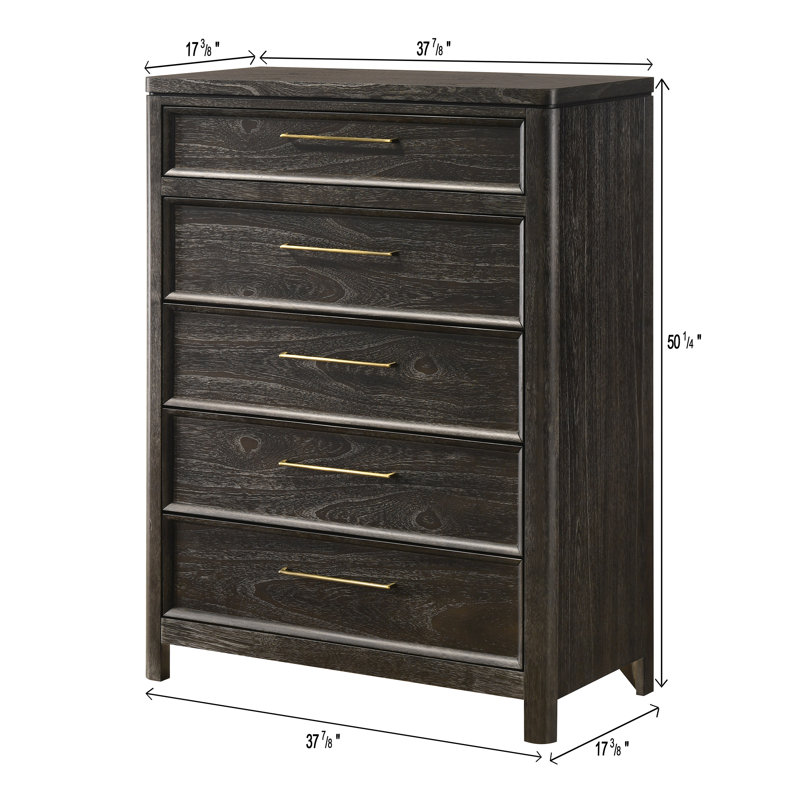 Ensemble de chambre à coucher moderne à panneau tapissier brun foncé, Grand lit, 5 pièces