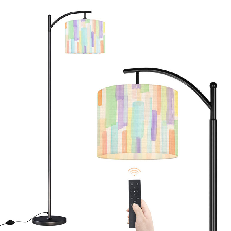 Arc Floor Lamp Abstract Pastel Vertical Brush Strokes Soft Green Lavender Floor Lamps with Remote LED Lights Adjustable Lamp Shades Tall Standing Lamps for Reading Office Living Room