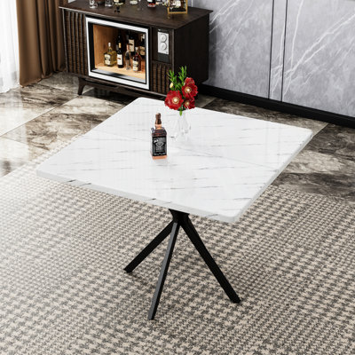 Table de salle à manger carrée pour 4 à 6 places, 38,6 po blanc et fer, facile à nettoyer, table moderne à économie d'espace, plateau avec pieds en fer et assemblage