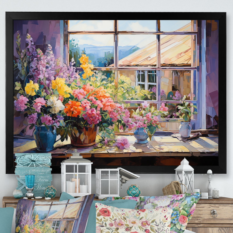 «Mauve Floral Ranch», art mural, H 12 po x l 20 po x P 1 po, Cadre d'angle fermé noir