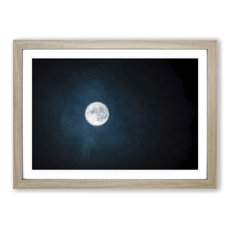 The Full Moon at Midnight - Picture Frame Painting Print on MDF, Oak Framed, 48cm H x 65cm W x 2cm D