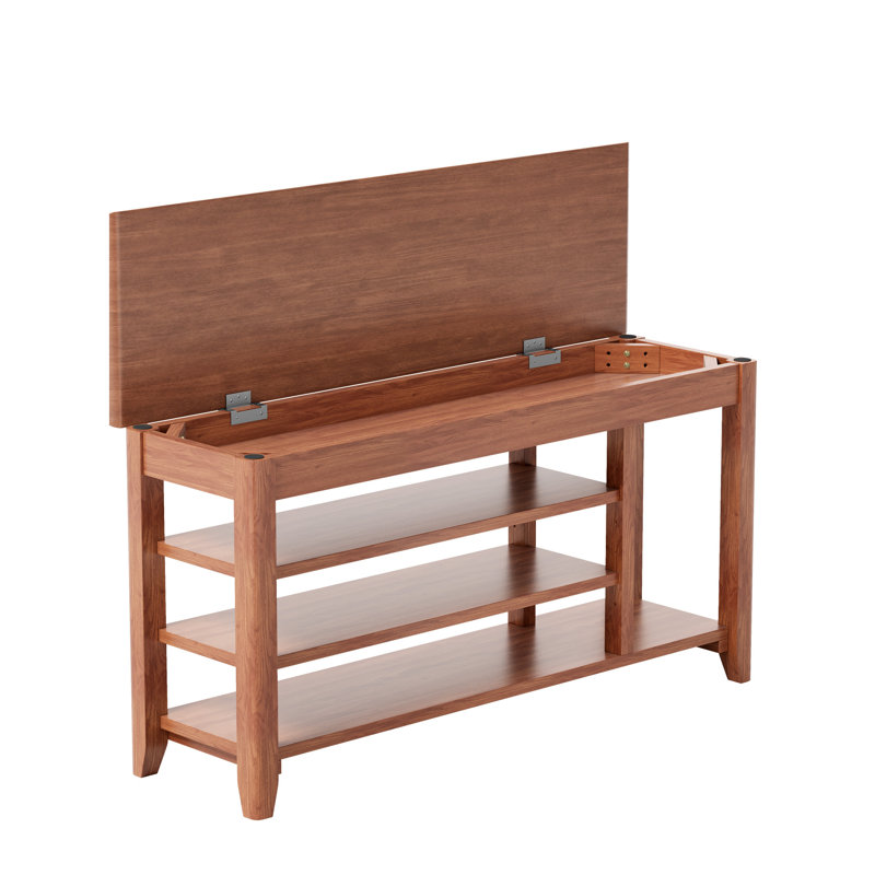 Banc à chaussures en bois massif pour hall d'entrée, peu encombrant, support de 550 livres, rangement dissimulé, couleur noyer, 39,86 po de profondeur, assemblage simple et facile à installer, installation rapide