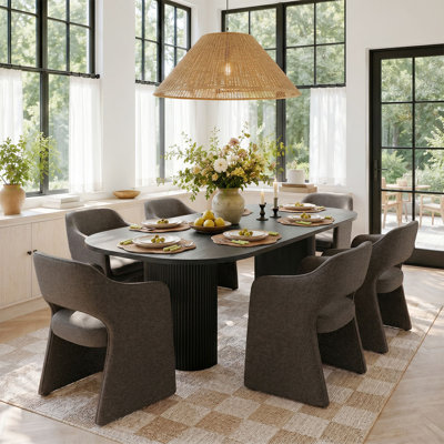 6 - Person Dining Table Sets With Oval Table & 6 Upholstered Waterproof Armchairs