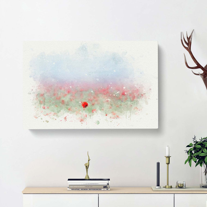 Red Poppy Field In Italy In Abstract - Wrapped Canvas Print, 35cm H x 50cm W x 3cm D