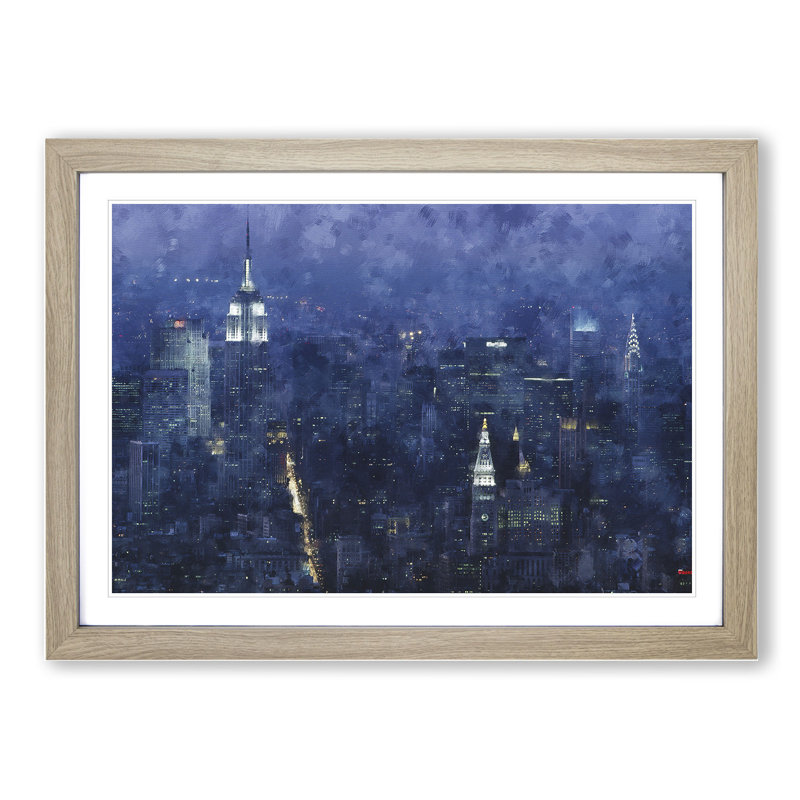 New York Skyline Vol.12 - Picture Frame Graphic Art, Oak Framed, 27cm H x 36cm W x 2cm D