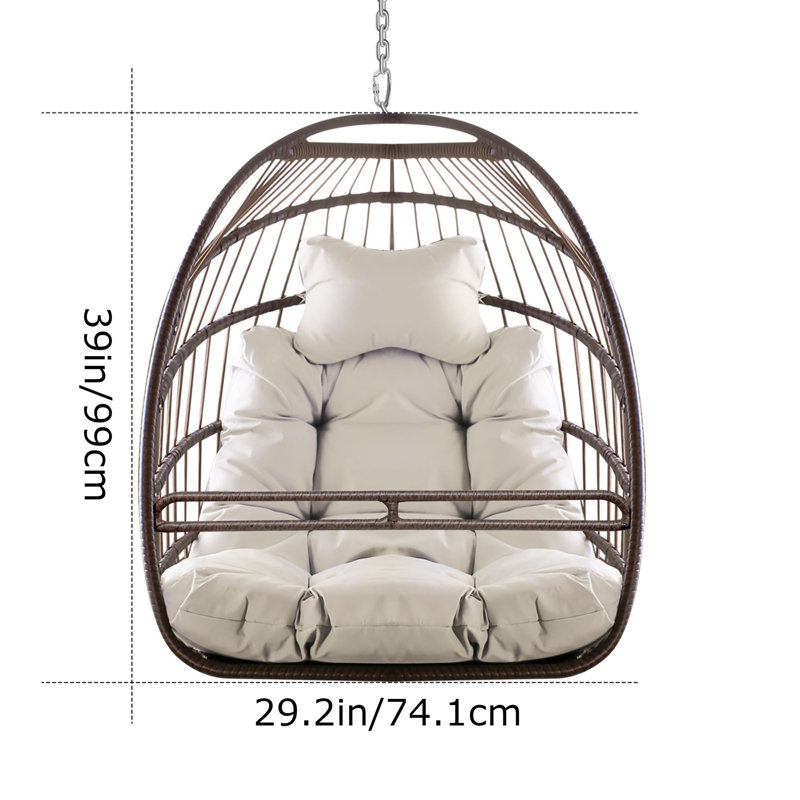 Fauteuil à œufs pivotant sans support pour l'intérieur et l'extérieur, chaise suspendue à coussin résistant aux rayons UV et à structure pliable, capacité de 350 lb pour hamac de patio