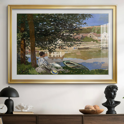Sur la berge de la seine, Bennecourt (scène de rivière à Bennecourt) - Claude Monet - reproduction encadrée avec passe-partout et verre - 1868