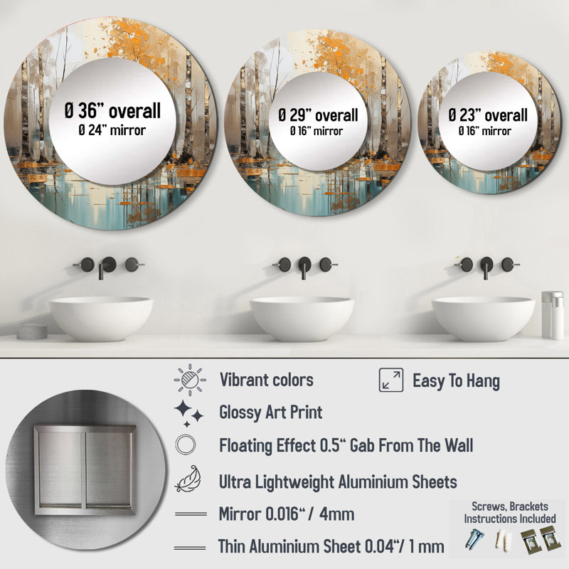 Birch Reflections I - Tree Birch Round Mirror Wall Decor, 23" x 23"