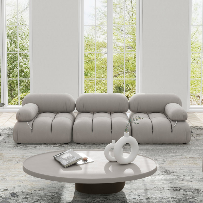 Canapé modulaire 3 pièces 109,5 po Sigma, Velours côtelé galet, H 27,5 po x l 109,5 po x P 36 po, 3