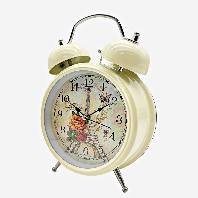 Metal Quartz Movement / Crystal Tabletop Clock with Alarm White