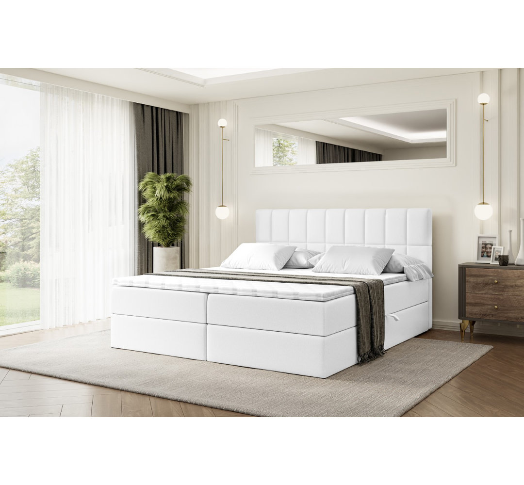 Boxspringbett Anusri in Kunstlederoptik mit H4 Multipocket-Matratze, Bettkasten und Topper