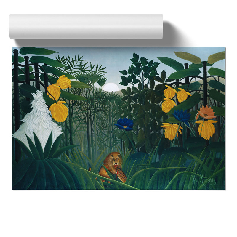 The Repast Of The Lion by Henri Rousseau - No Frame Painting, 42cm H x 59cm W x 0.1cm D