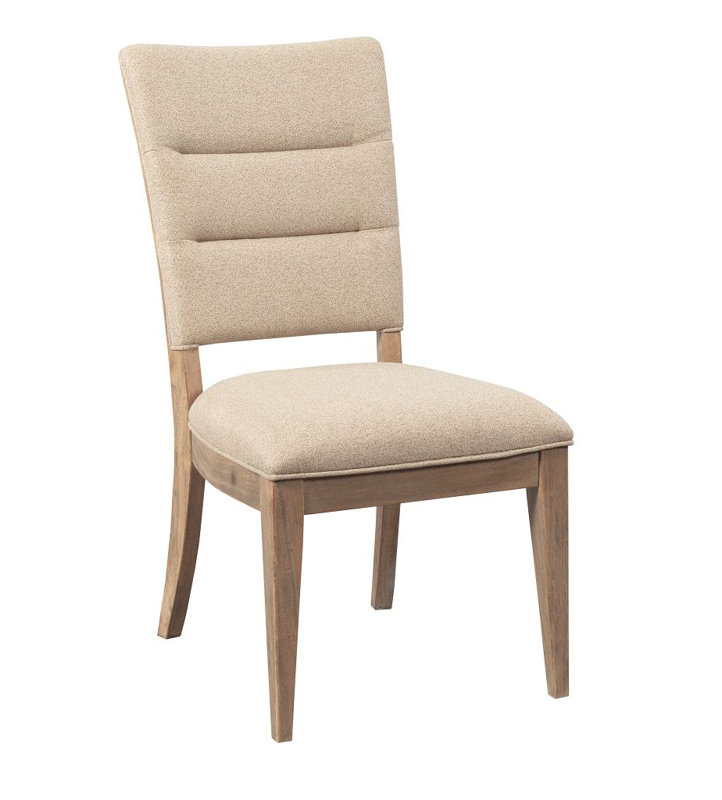 Beige Upholstered Wood Side Chair with Brown Finish