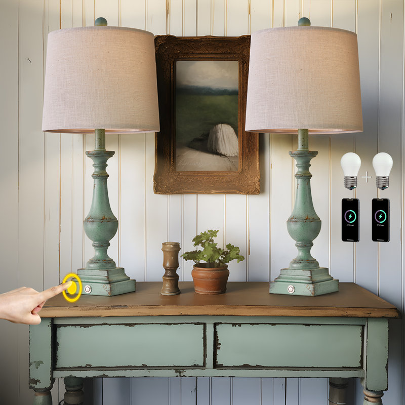 Kahloni 24.5 "Retro Resin Cabinet Light,USB Charging,Suitable for Bedroom,Living Room,Coffee Table
