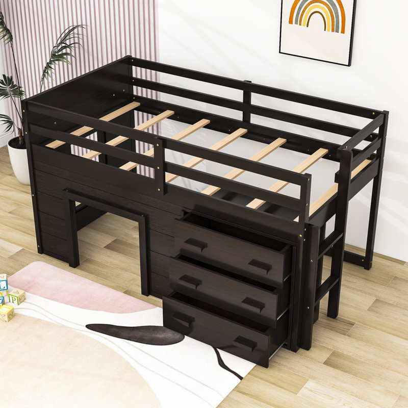 Gigel Kids Twin Loft Bed with Drawers, Espresso