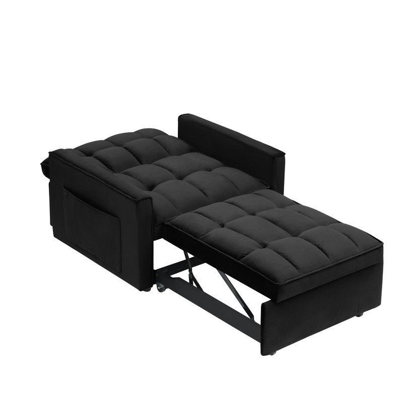 Canapé-lit convertible noir 3-en-1, fauteuil inclinable réglable, l 35,43 po pour les petits espaces