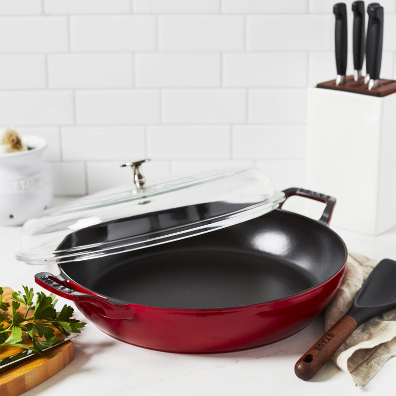 Cast Iron 3.59-qt Braiser with Glass Lid, Cherry