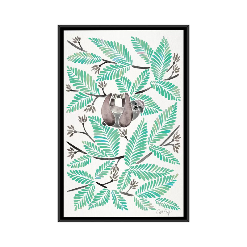 Paresseux Strickler Mint, H 26 po x l 18 po x P 1,5 po, Toile encadrée noire, Pas de tapis