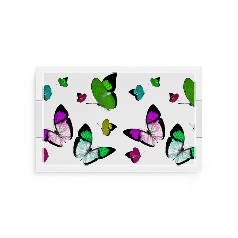 Butterflies Acrylic Rectangle Decorative Tray, 2" H x 12.5" W x 7.75" D, Acid Green