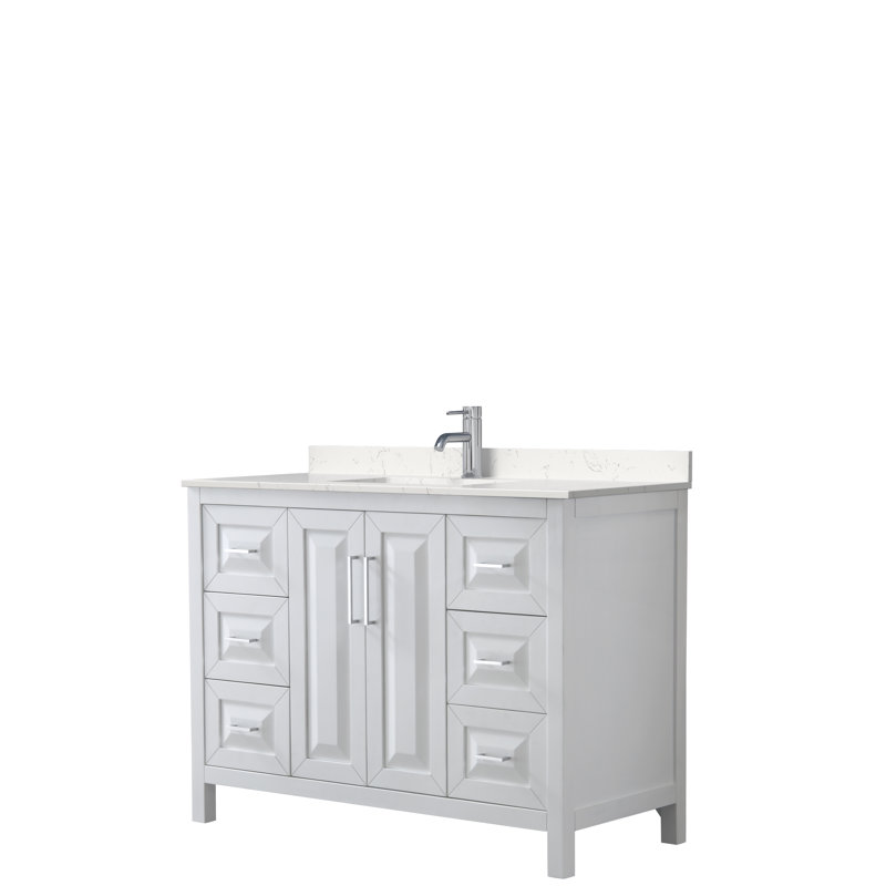 Ensemble de meuble-lavabo simple 48 po Daria, Blanc, Marbre de culture de Carrare, Chrome poli