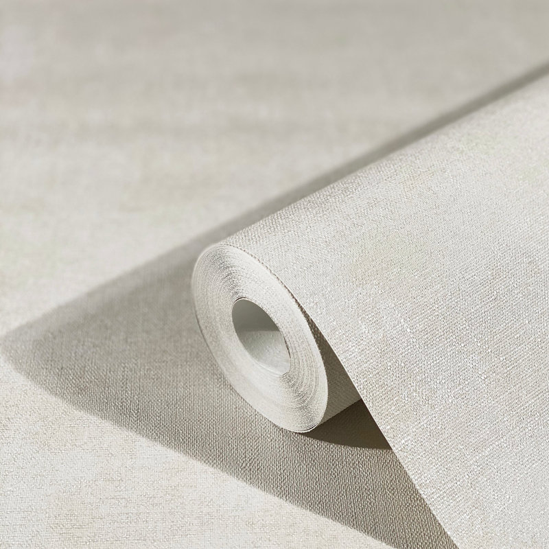 Flora Collection Shimmery Plain Wallpaper Roll, Beige