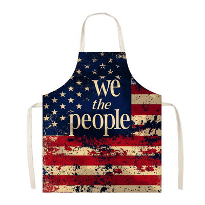 Independence Day Pre Shrunk Cotton Linen Apron, Festive Kitchen Cooking Apron For Stain Protection, 25.6x29.5in Blue