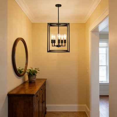 Lustre de ferme 5 lumières, cage industrielle rustique pour îlot de cuisine, salle à manger et vestibule, hauteur réglable avec auvent pivotant