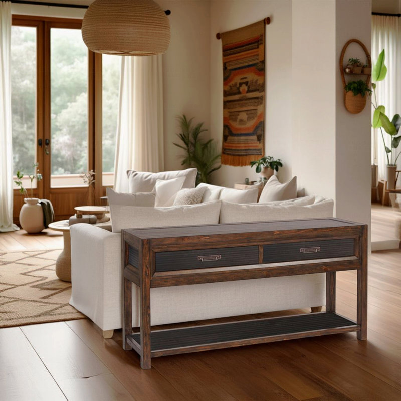 Two-Drawer Sofa Console Table, No Assembly Required, Two-Tone Finish