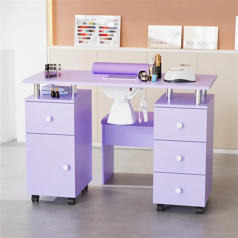 Ensemble complet de table de manucure et chaise avec collecteur de poussière électrique et repose-poignet, lavande, Lavande