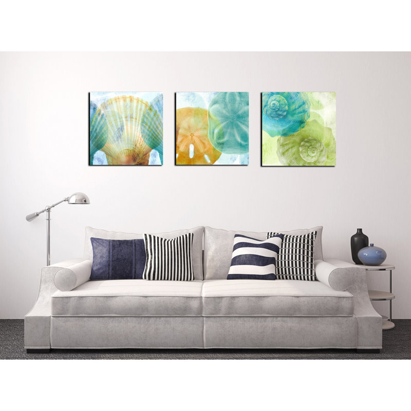 Luminous Seashells Abstract Canvas Print in Blue and Beige