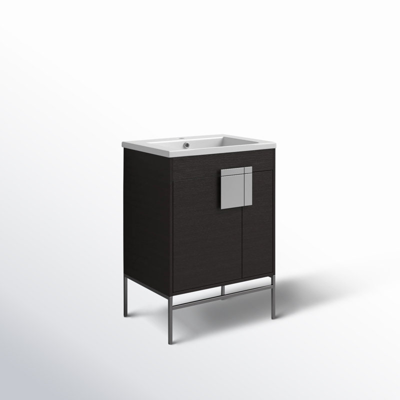 Ensemble de meuble-lavabo simple 24 po Maisie, Chrome poli, Chêne noir à grain droit