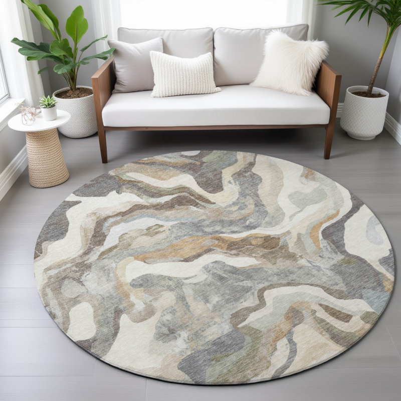 Machine Washable Indoor/Outdoor Colman ACN2162 Modern Rug, Round 8'