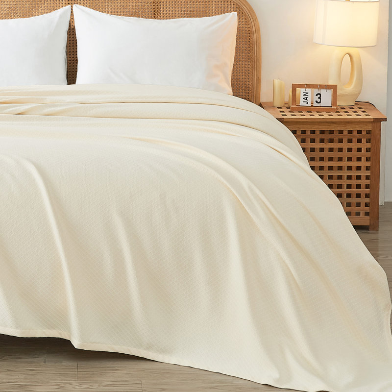 Diamond Egyptian-Quality Cotton Blanket, 108" W x 90" L, Cream