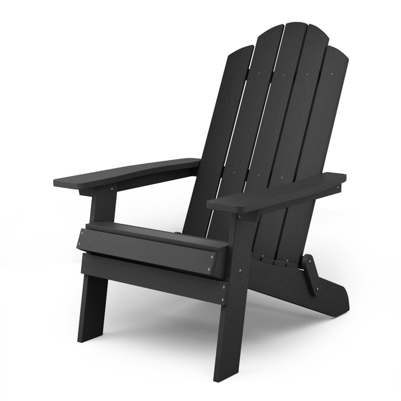 Mailloux Outdoor Folding Plastic Adirondack Chair, Black