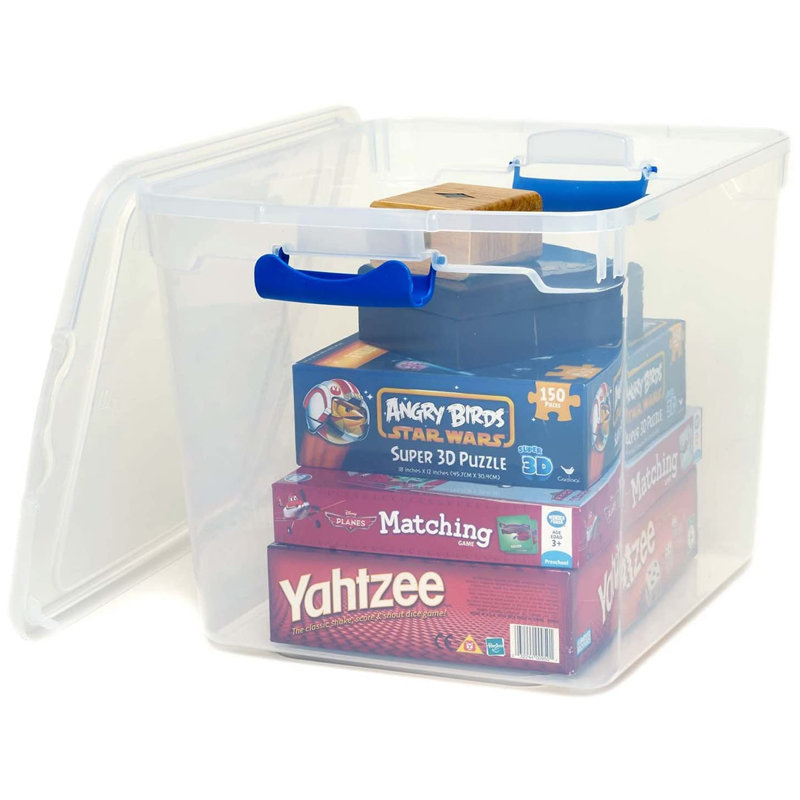 Bac de rangement avec couvercles Homz, 31 pintes, Bleu / Transparent, 16