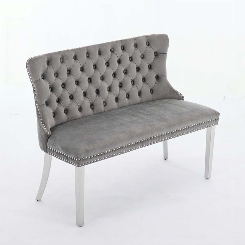 Velvet Double Dining Loveseat Bench, Gray, Silver