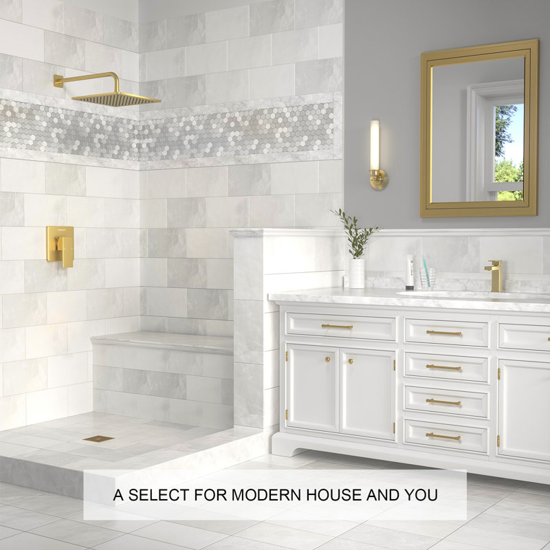 Modern 12-inch Square Shower Faucet Set With Rough-in Valve, Rainfall Shower Head, Rain Shower System, Brushed Gold