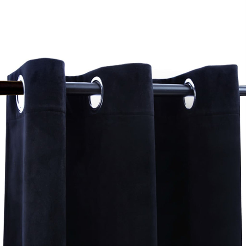 Bertello Velvet Blackout Curtains with Rings, 37" W x 63" L, Black