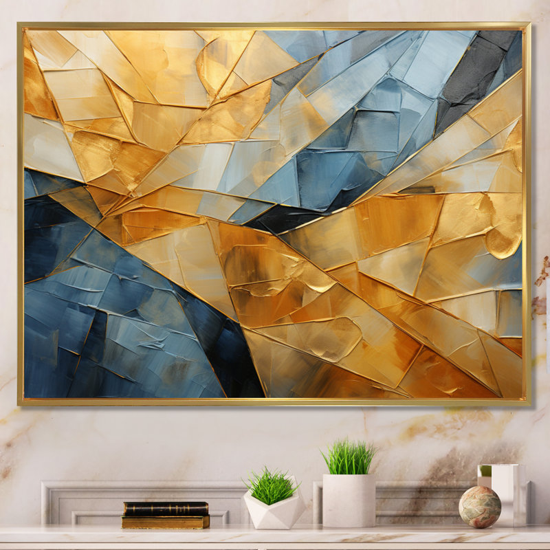 Janala " Hardedge Art Golden Geometry I ", Cadre flottant doré, H 30 po x l 40 po
