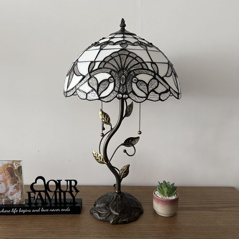 Haruko Tiffany Table Lamp White Stained Glass Baroque Style Lavender Iron Metal Leaves LED Bulbs 14"W*14"D*24"H