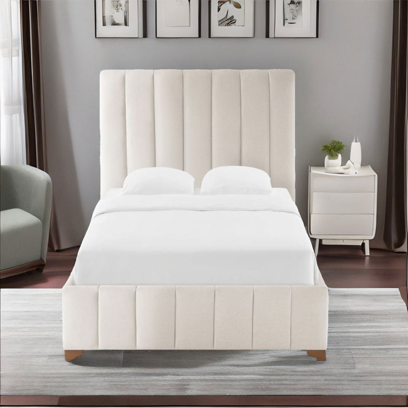 Lit plateforme tapissier Chamlee, Blanc, Simple