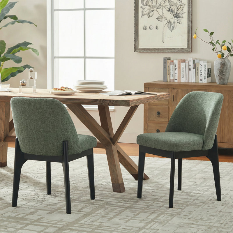 Ensemble de 4 chaises de salle à manger rembourrées en polyester de 19,5 po de hauteur avec pieds en bois massif noir, 4