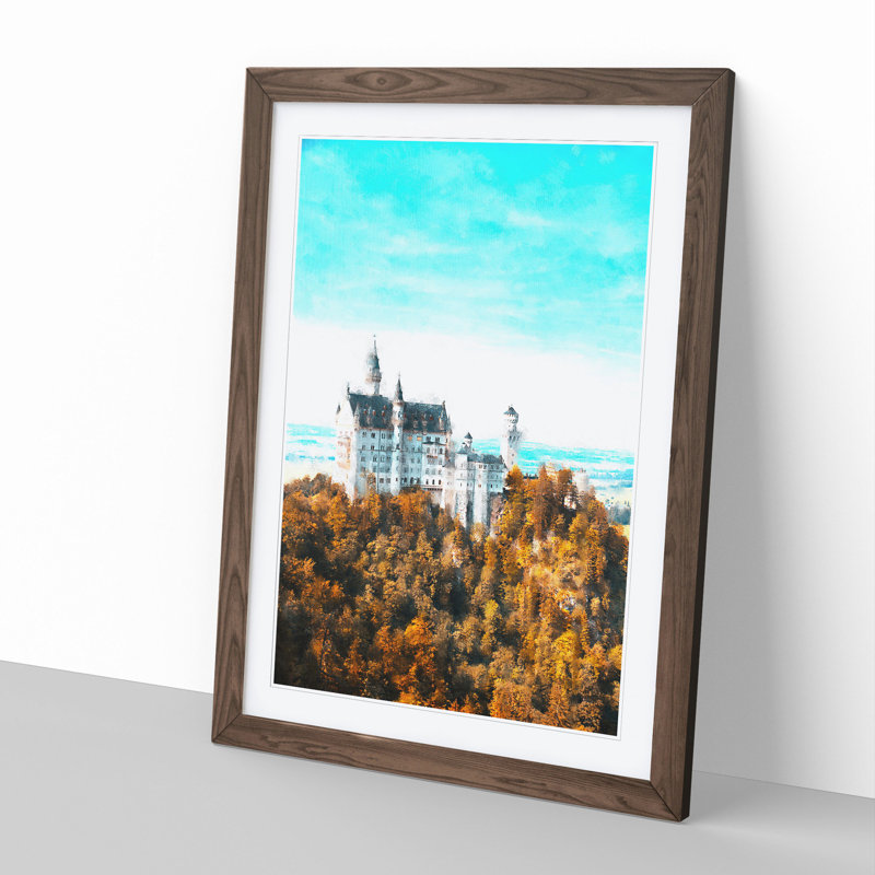 The Neuschwanstein Castle in Germany - Picture Frame Graphic Art, Walnut Framed, 65cm H x 48cm W x 2cm D