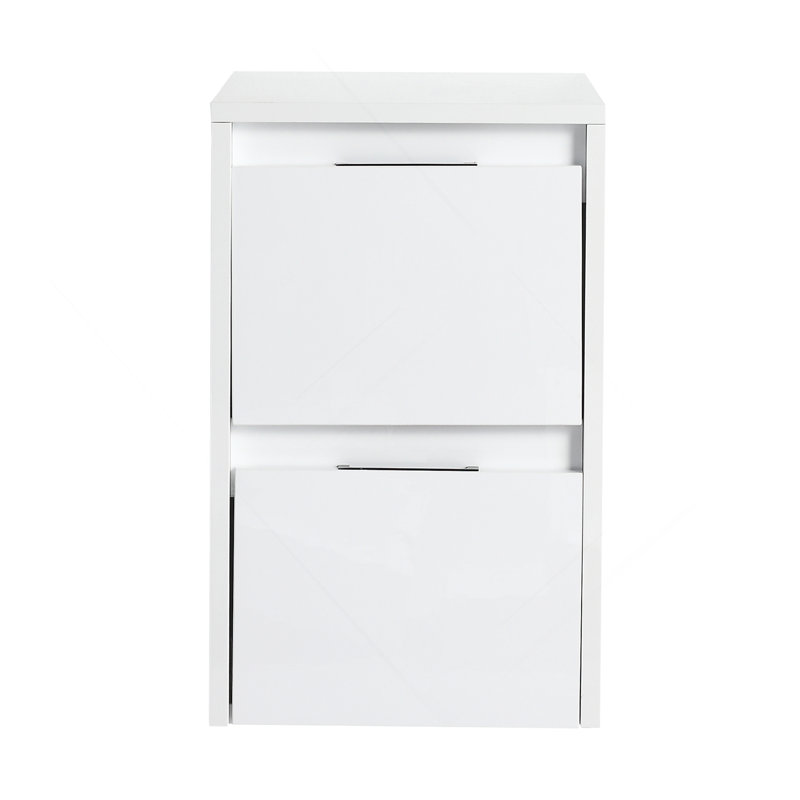 12" Bathroom Side Cabinet, 2-Soft Close Drawer, Float Mounting Design, Glossy White