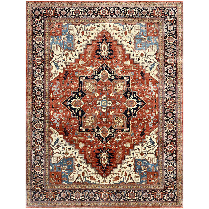 Tapis rectangulaire en laine noué à la main, Rectangle 12 pi x 15 pi