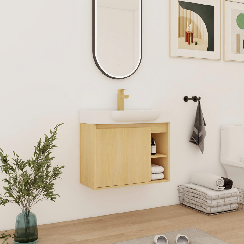 28'' Single Bathroom Vanity With Ceramic Top, 28", Beige