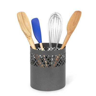 Lattice Stainless Steel Round Utensil Crock